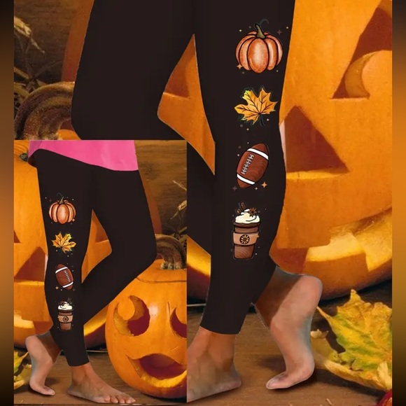 🏈 Halloween Print High Waist Workout Leggings, Casual Skinny - Picture 11 of 11